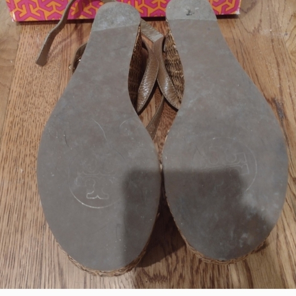 Tory Burch Tan and Cream Wedge Sandals - Picture 3 of 4